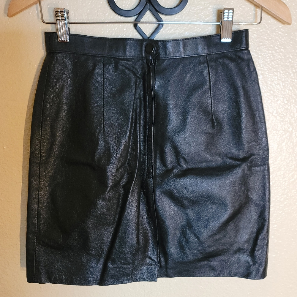 VTG Genuine Leather Mini Skirt, Size Small Biker Moto 90s Vintage - Picture 2 of 9